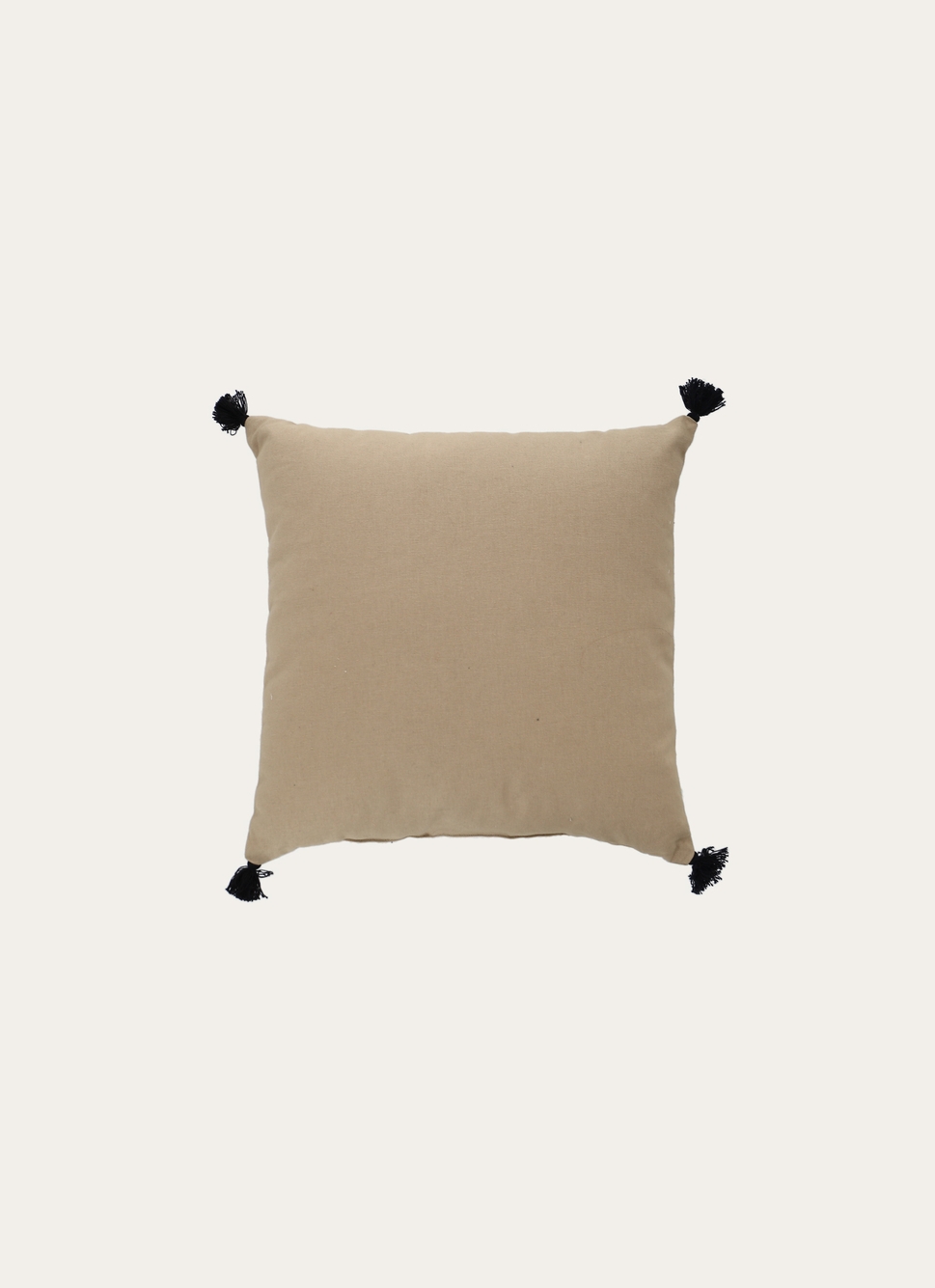 COUSSIN EN COTON UNI AVEC PETITS POMPONS SABLE