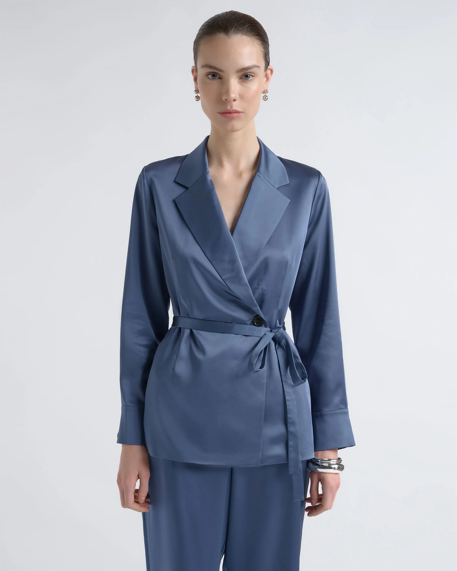 Satin Tie Belt Shirt