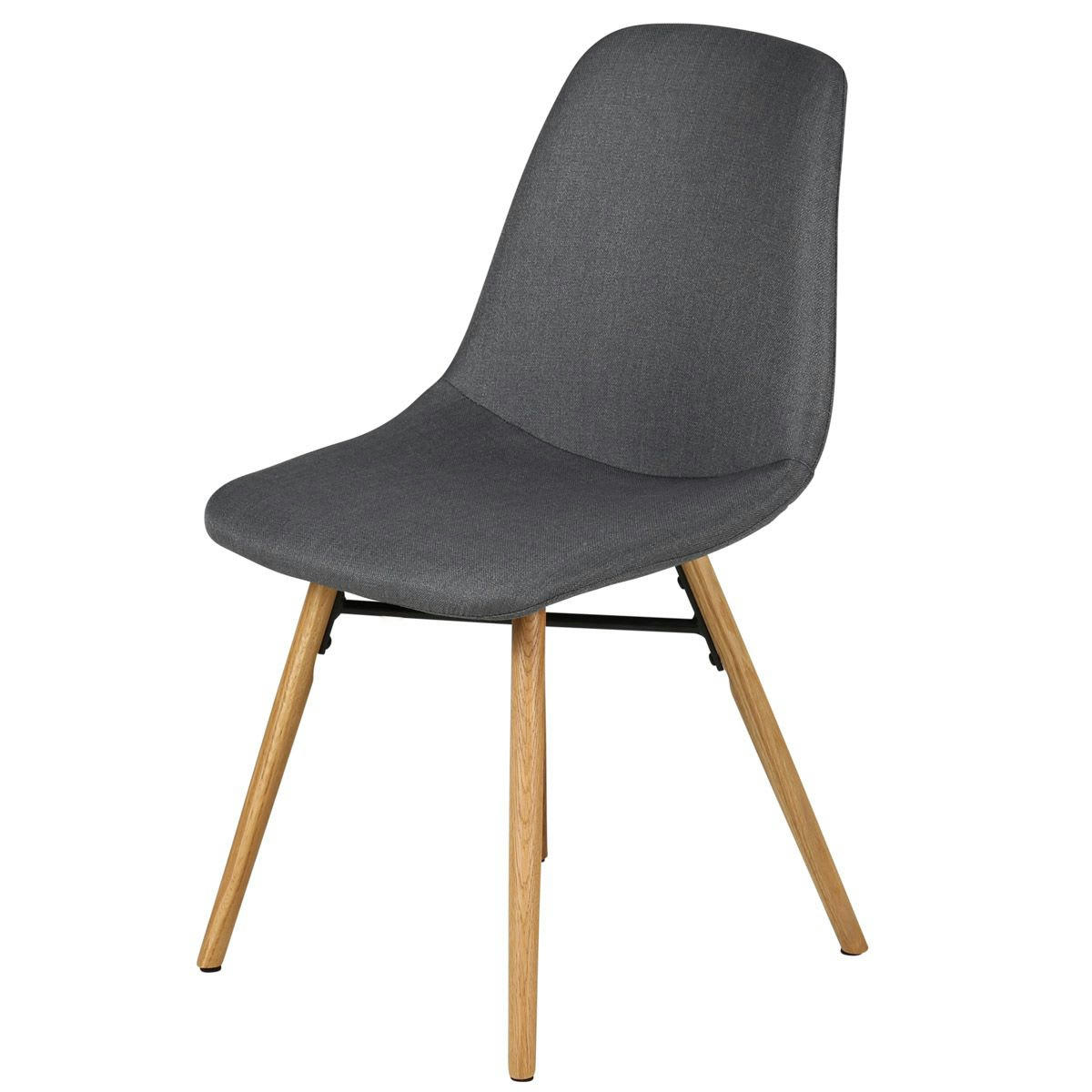 MAY - Chaise de repas en tissu gris foncé et pieds chêne