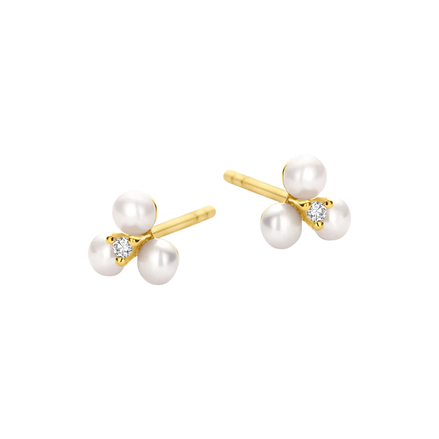 VIOLA øRERINGE, guld/diamant/ferskvandsperler