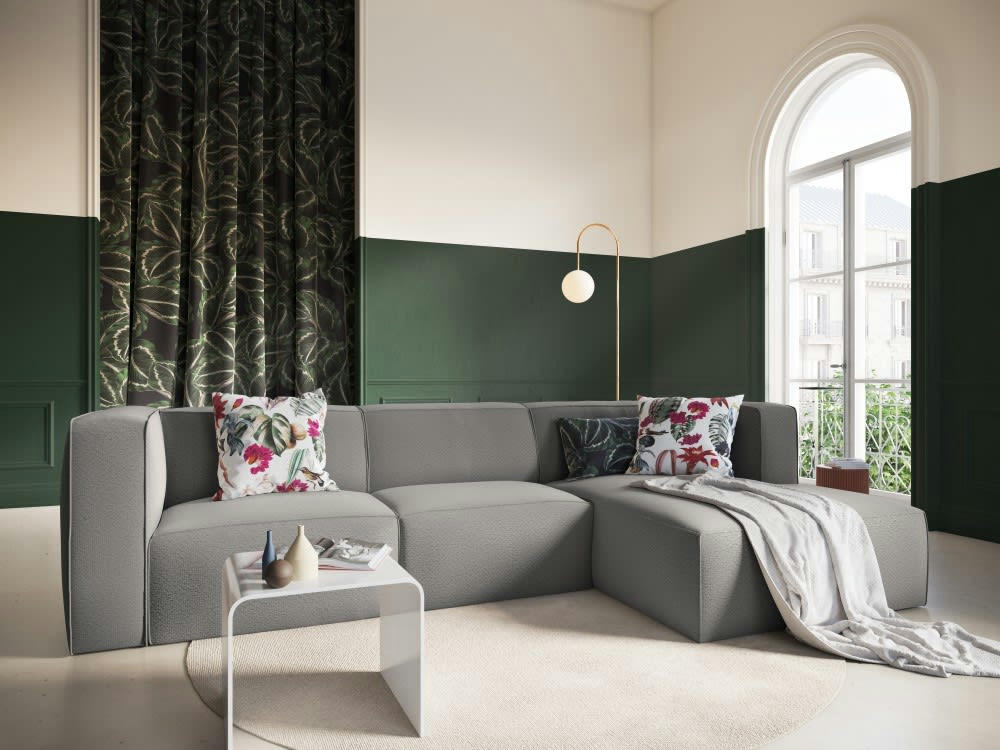 MUSE - Canapé d'angle 5 places en tissu structuré gris