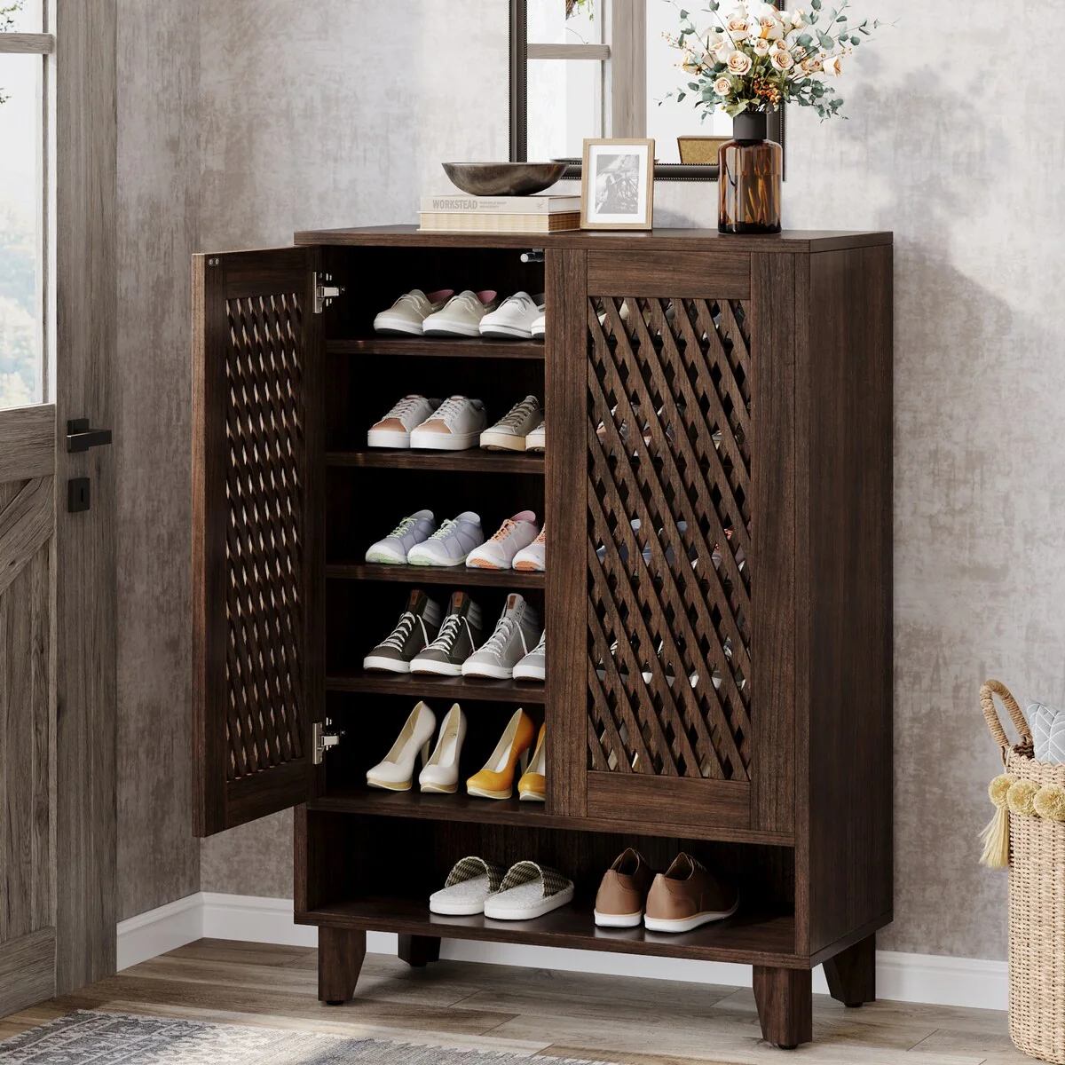 24 Pairs Shoe Cabinet with Removable Shelves for Entryway, Hallway - 28.74 W x 43.70 H x 13.78 D