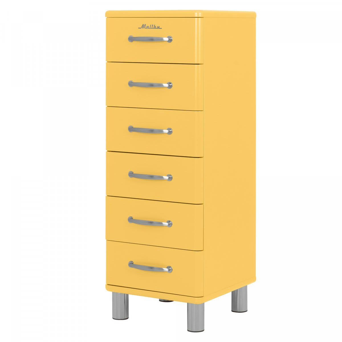 MALIBU - Commode haute 6 tiroirs style vintage moutarde