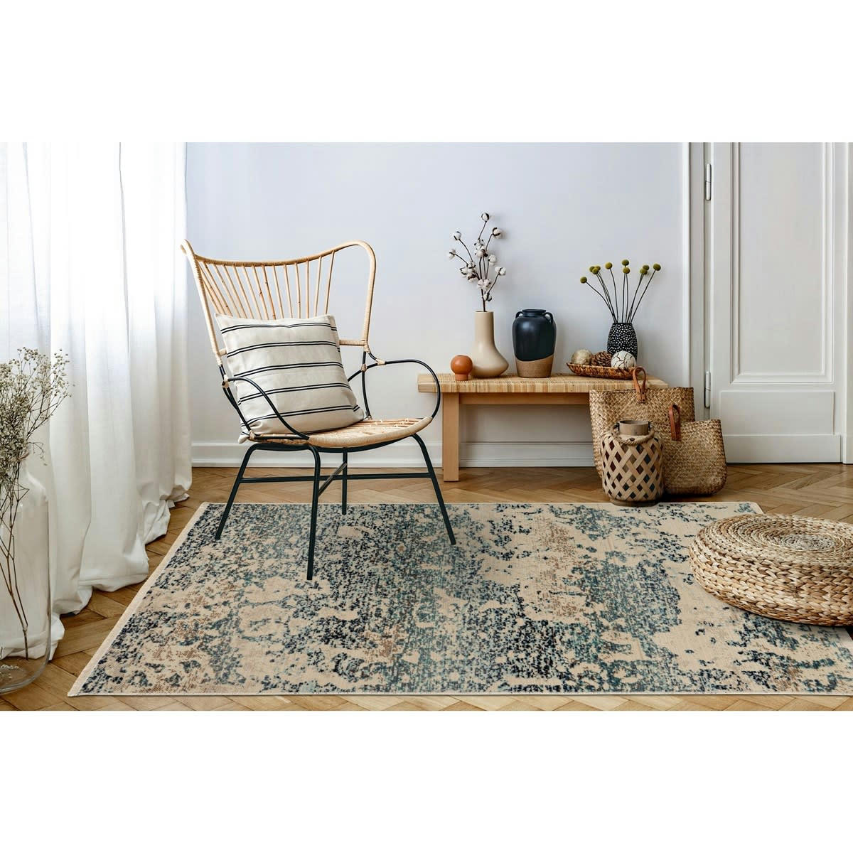 RUCHA - Tapis de salon en polypropylène bleu 160x230 cm