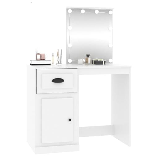NNEVL Dressing Table with LED White 90x50x132.5 cm Engineered Wood