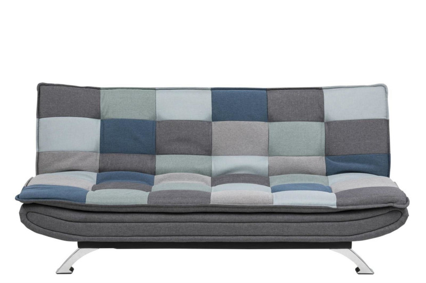 Sofa rozkładana Faith Patchwork niebieska z przeszyciami