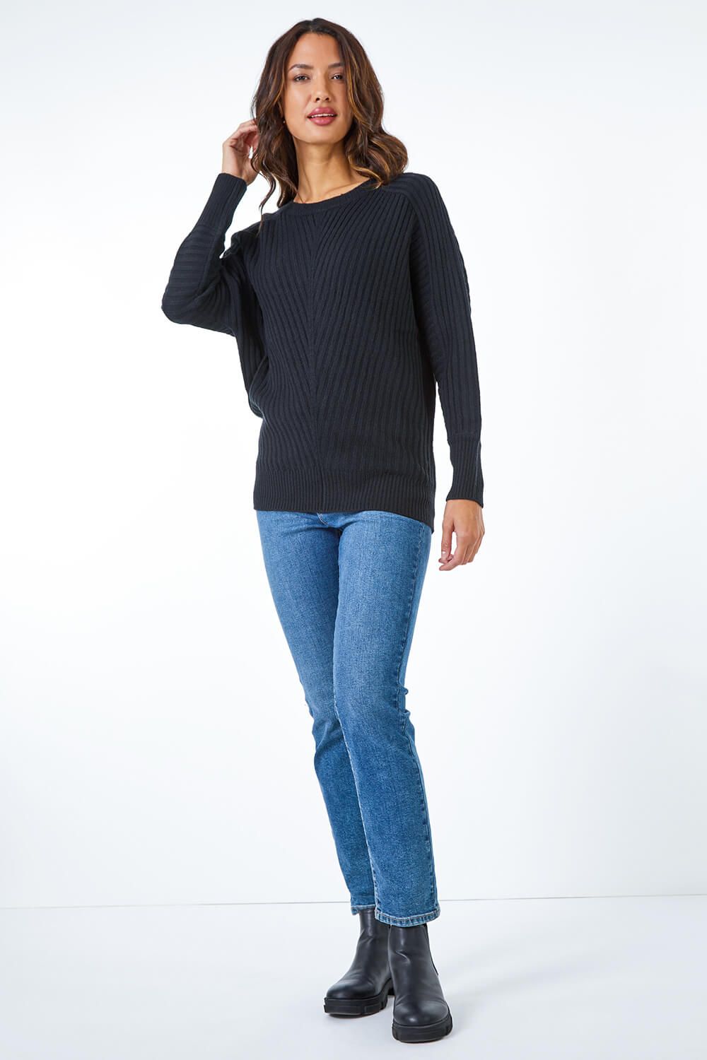 Roman Ribbed Geometric Print Batwing Jumper