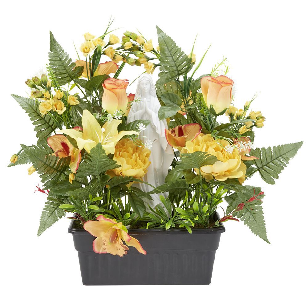 Jardinière columbarium H47 cm orange - Fleur artificielle