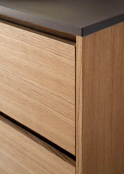 Ensemble meuble de salle bain 80 cm chêne plan vasque marron POALGI 2 tiroirs - série B&uuml;l