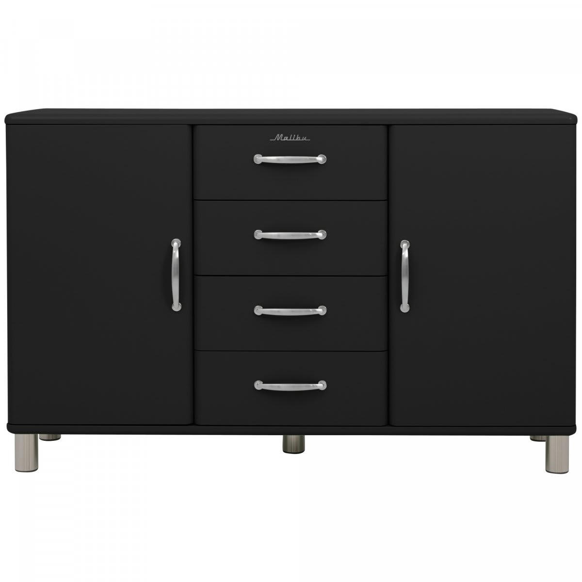 MALIBU - Buffet bas style rétro 2 placards 4 tiroirs noir