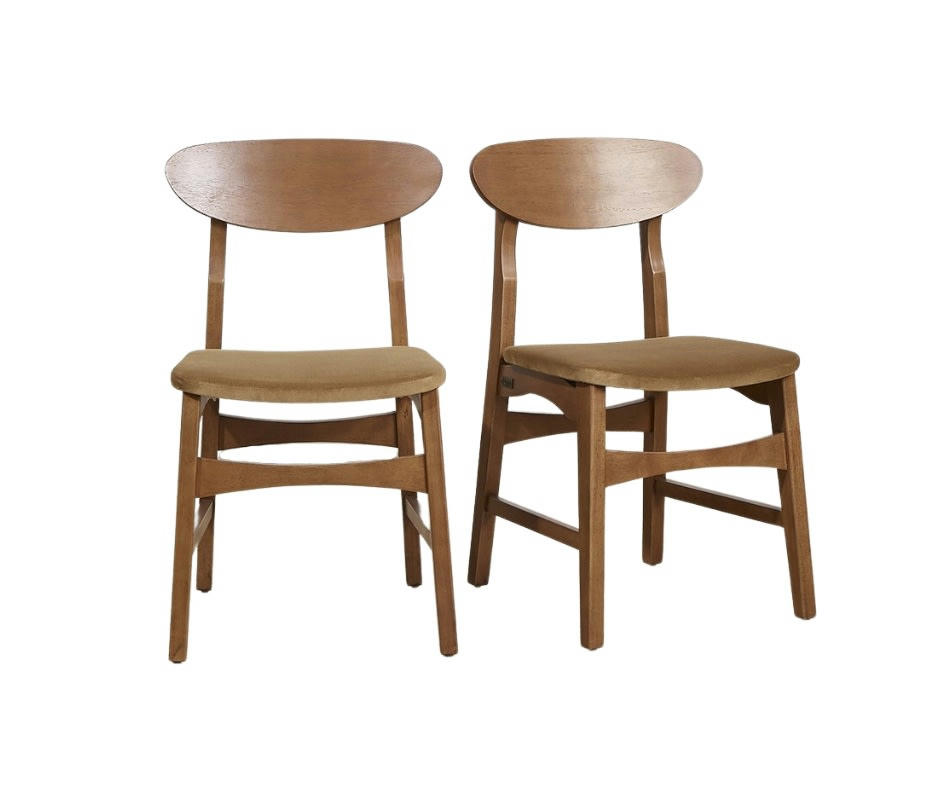 DALHIA - Lot de 2 chaises en bois massif et velours Camel