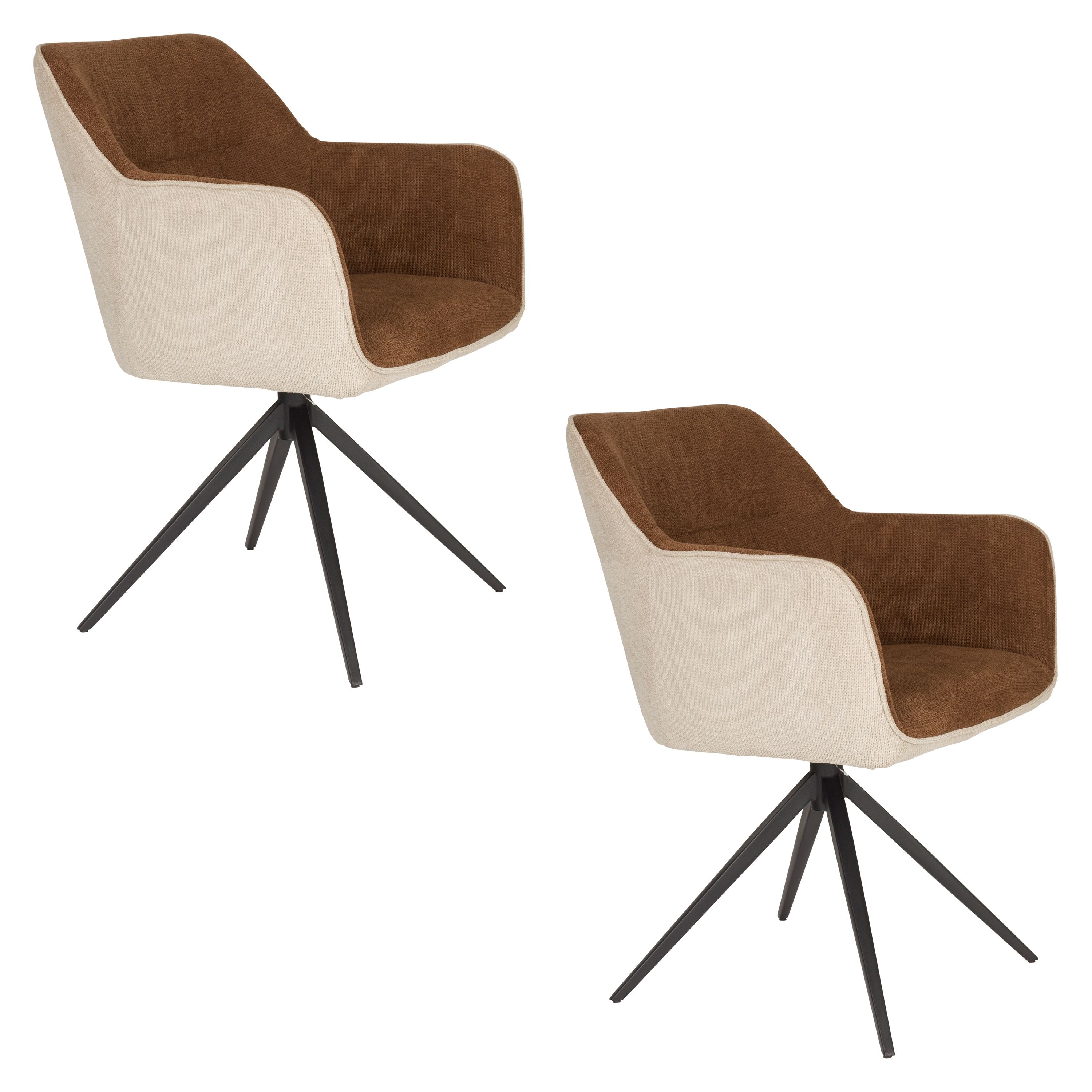 Housecraft Living Daley Eetkamerstoelen Armeluning Beige/Bruin - Set van 2