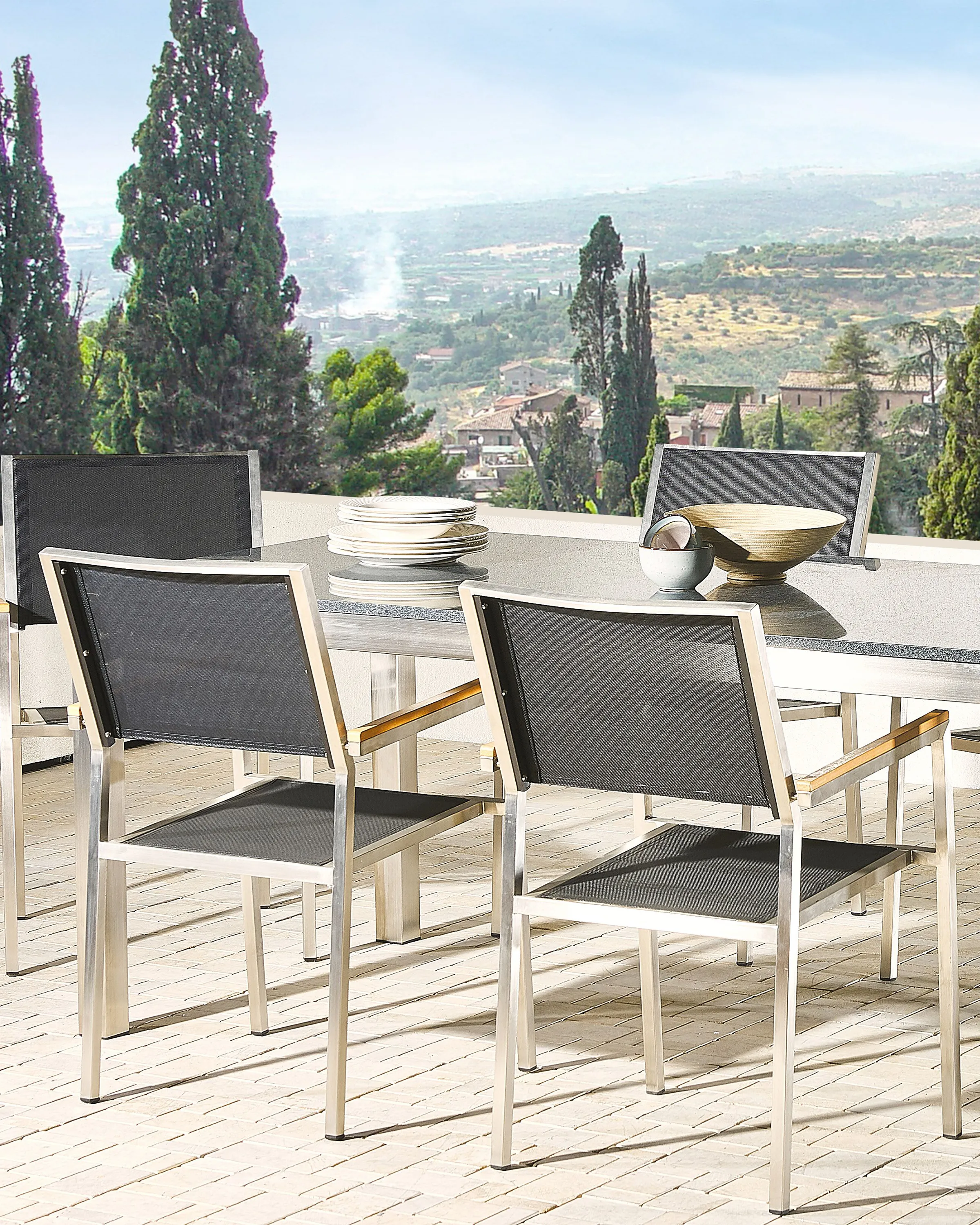 Set of 4 Garden Chairs GROSSETO Stainless Steel Grey
