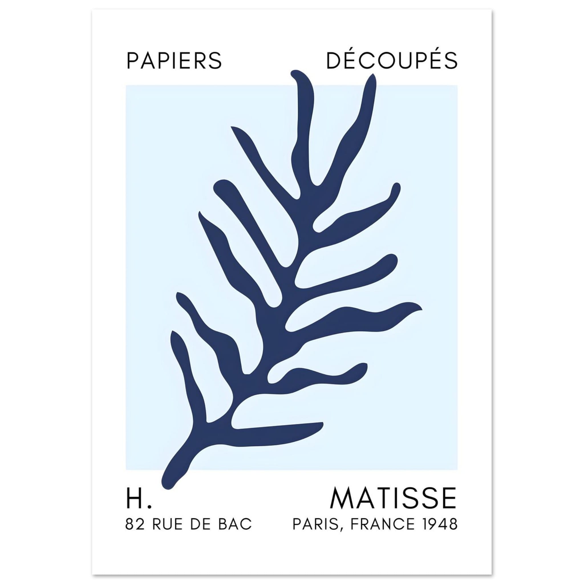 Artfulprints Poster Matisse – Ocean flora navy blue I  - A4 21x29.7 cm - Blauw