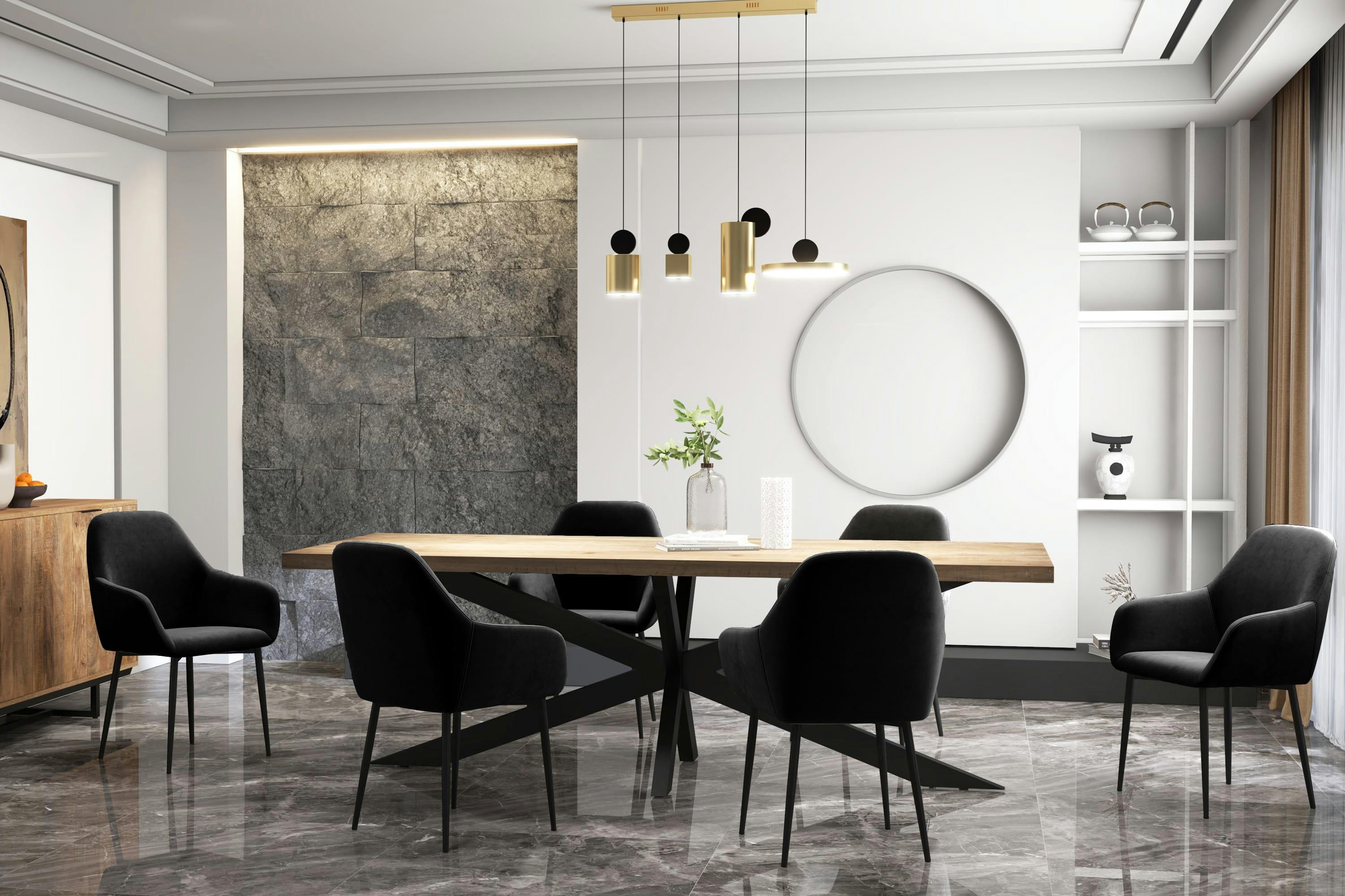 GABIN - Fauteuil de table en Velours et métal Noir (x4)