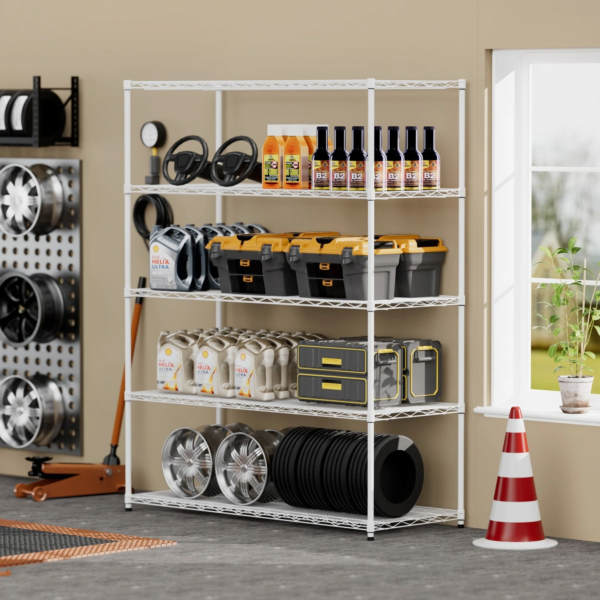 Heavy duty shelving unit with adjustable shelves