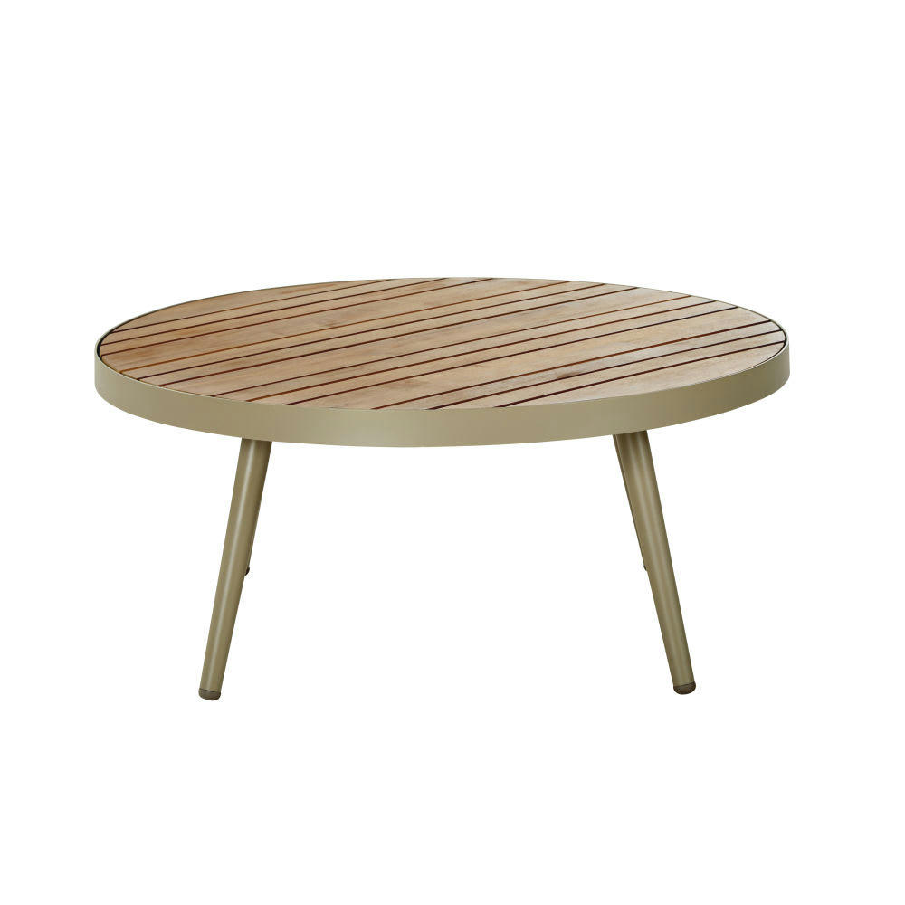 Salvia Business - Table basse professionnelle en métal kaki et acacia massif