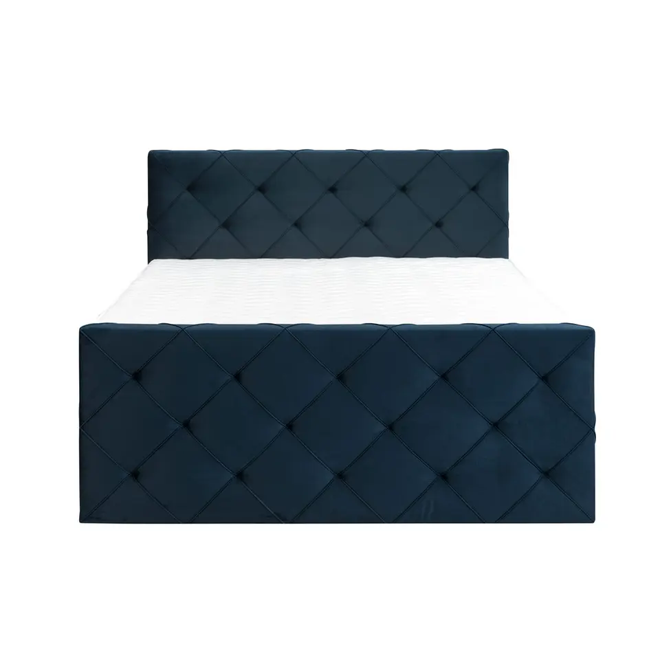 Boxspring met voetbord Liv geruit - blauw - 180x200 cm - slanke poot