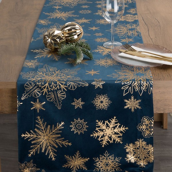 Bieżnik świąteczny Gwiazdki 40x140 cm granatowo-złoty