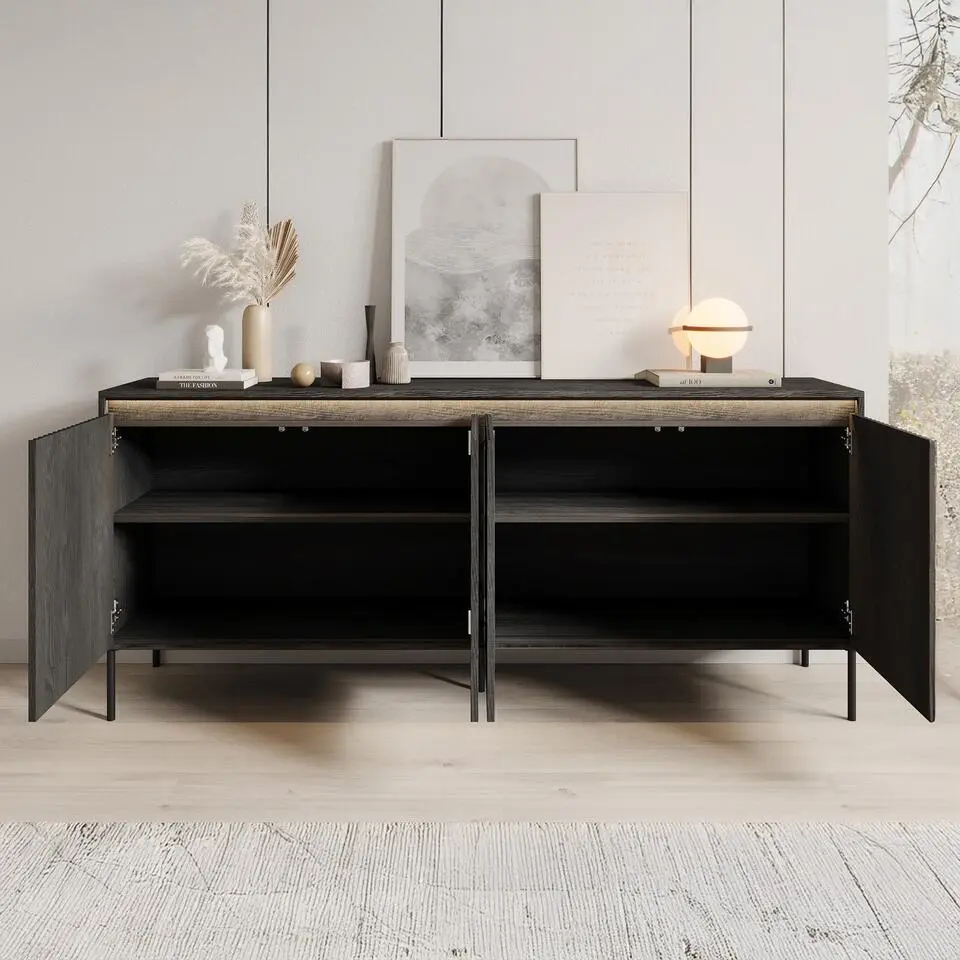 Meubella - Dressoir Timoteo - Mat zwart - 193 cm