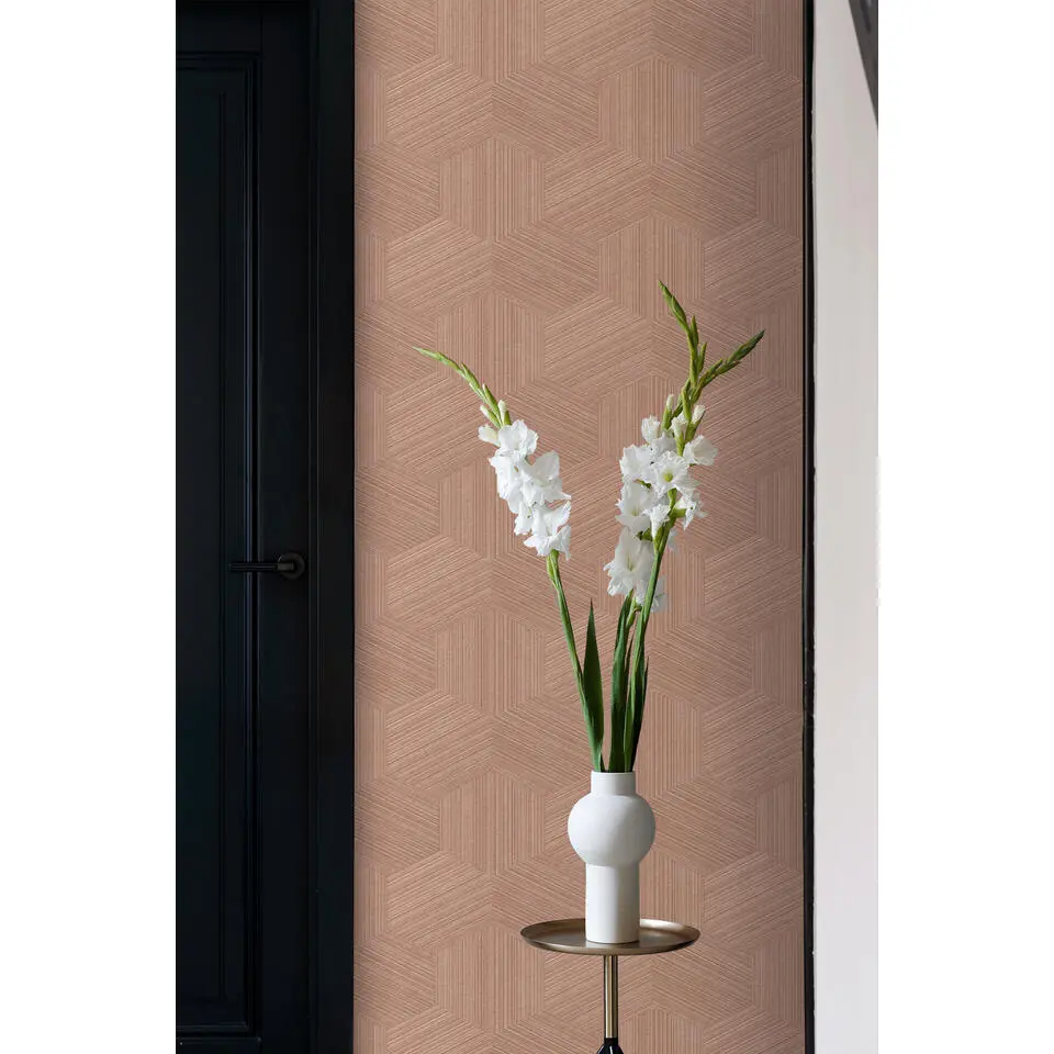 Origin Wallcoverings behang grafisch 3D motief terracotta roze - 50 x 900 cm
