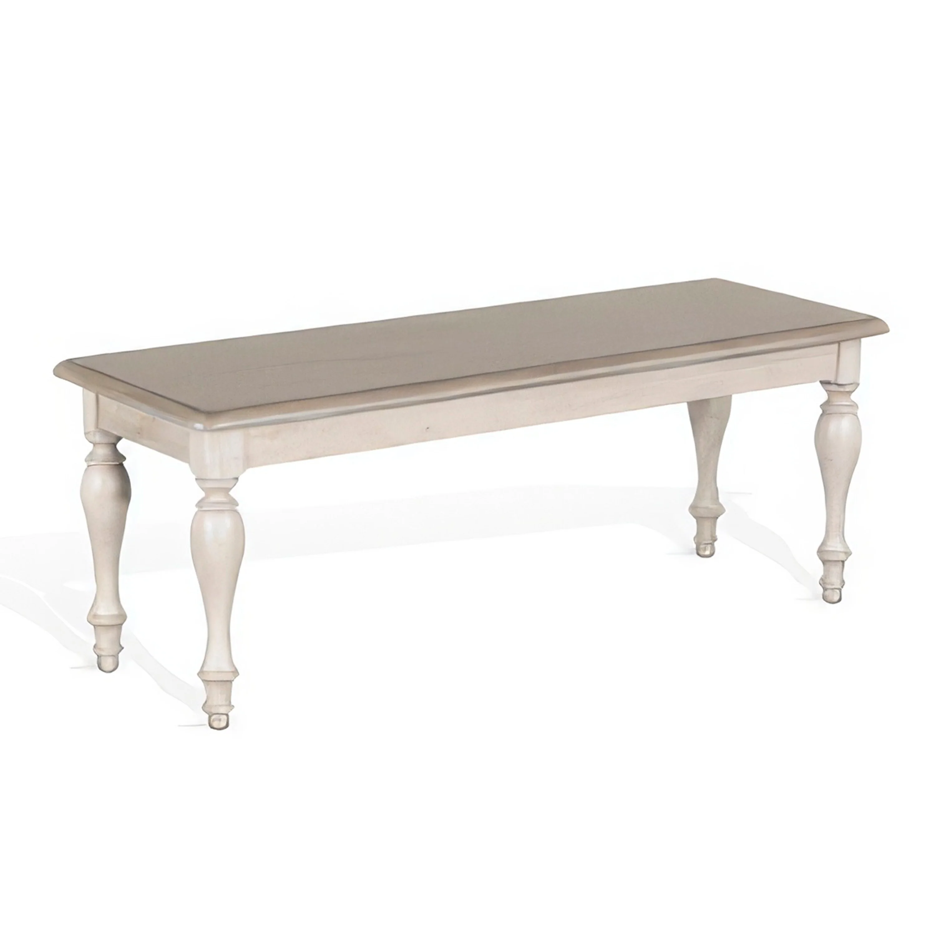 Sain Dining Bench, Taupe, White Mahogany Wood, Turned Legs, 68 Inch