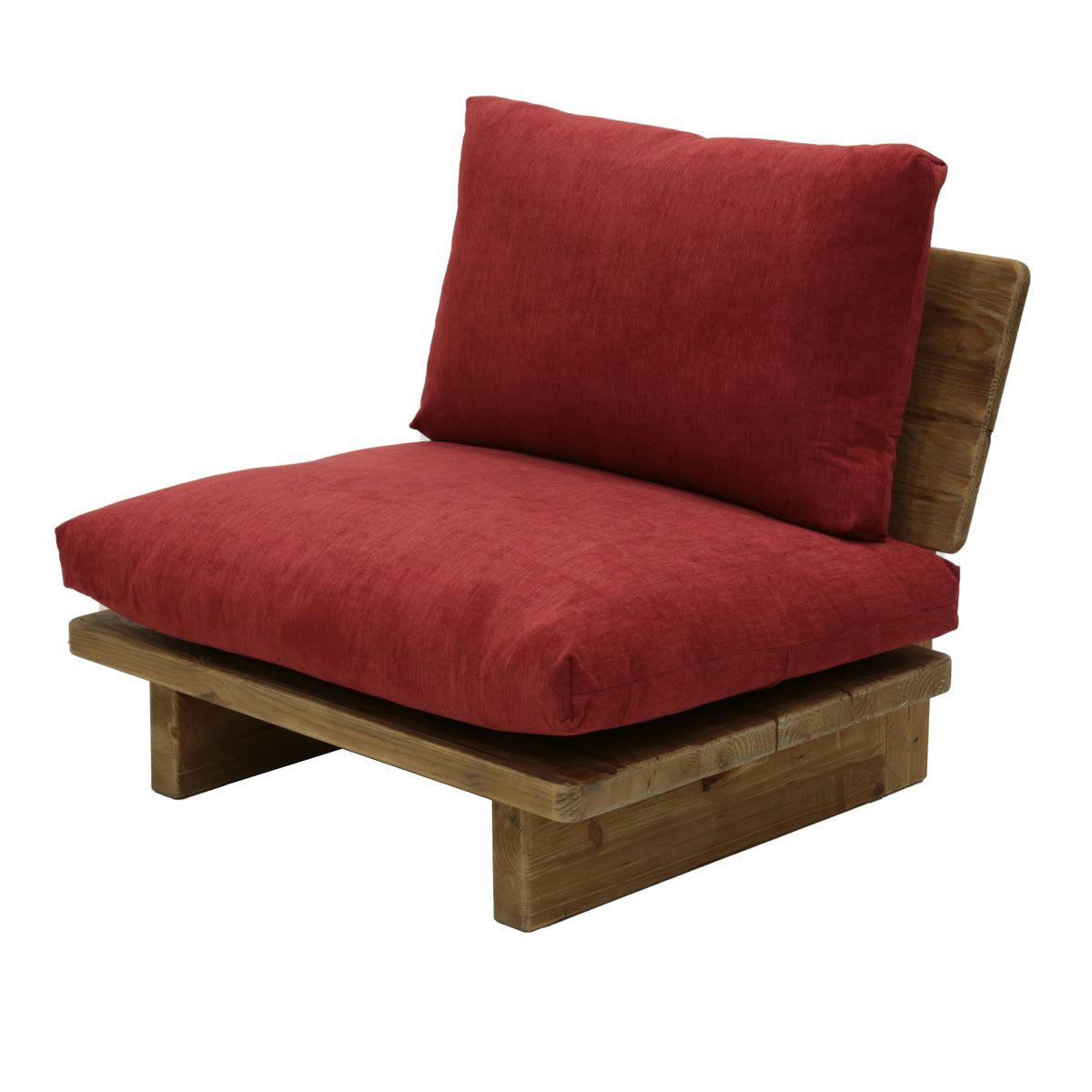 NEBRASKA - Fauteuil en pin recyclé et tissu rouge