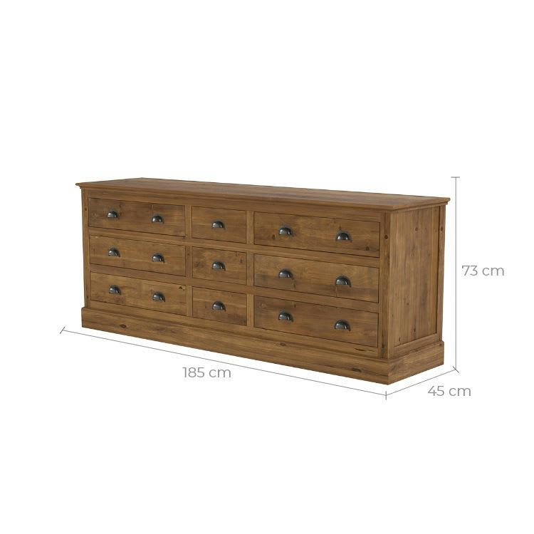 TOBIAS - Buffet 9 tiroirs en bois de cèdre recyclé