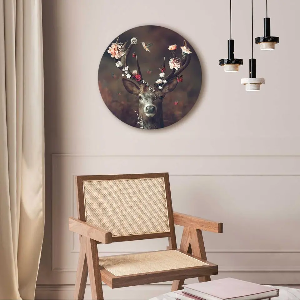 Plexiglasschilderij Hert - &Oslash; 50 - Bruin