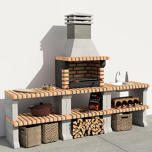 MOVELAR - Barbecue préfabriqué à bois et charbon de bois Pack 1 Liz PlusxL Cuisine extérieure (- 228x58x210 cm) REF : M00482