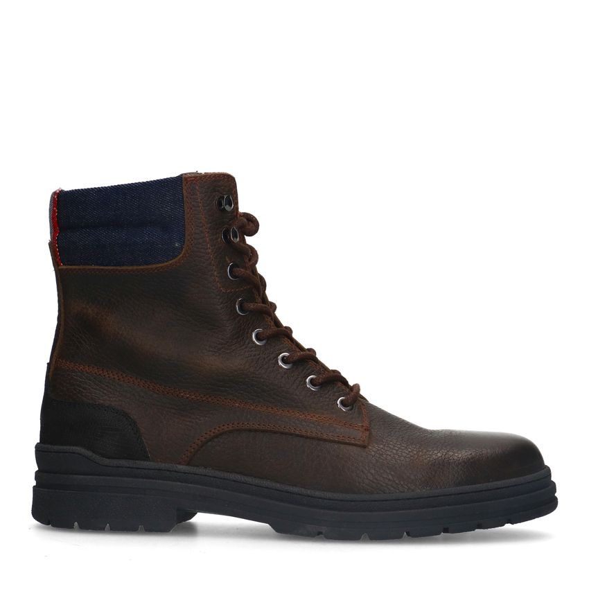 Manfield Donkerbruine leren veterboots