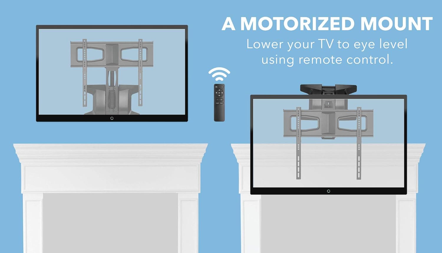 MOUNT-IT! Motorized Fireplace TV Wall Mount | Remote Control Electric Pull Down Mantel Mounting Bracket  Up to 77 Lbs Weight Capacity  Height Adjustable  Swivel  VESA 600x400 Compatible
