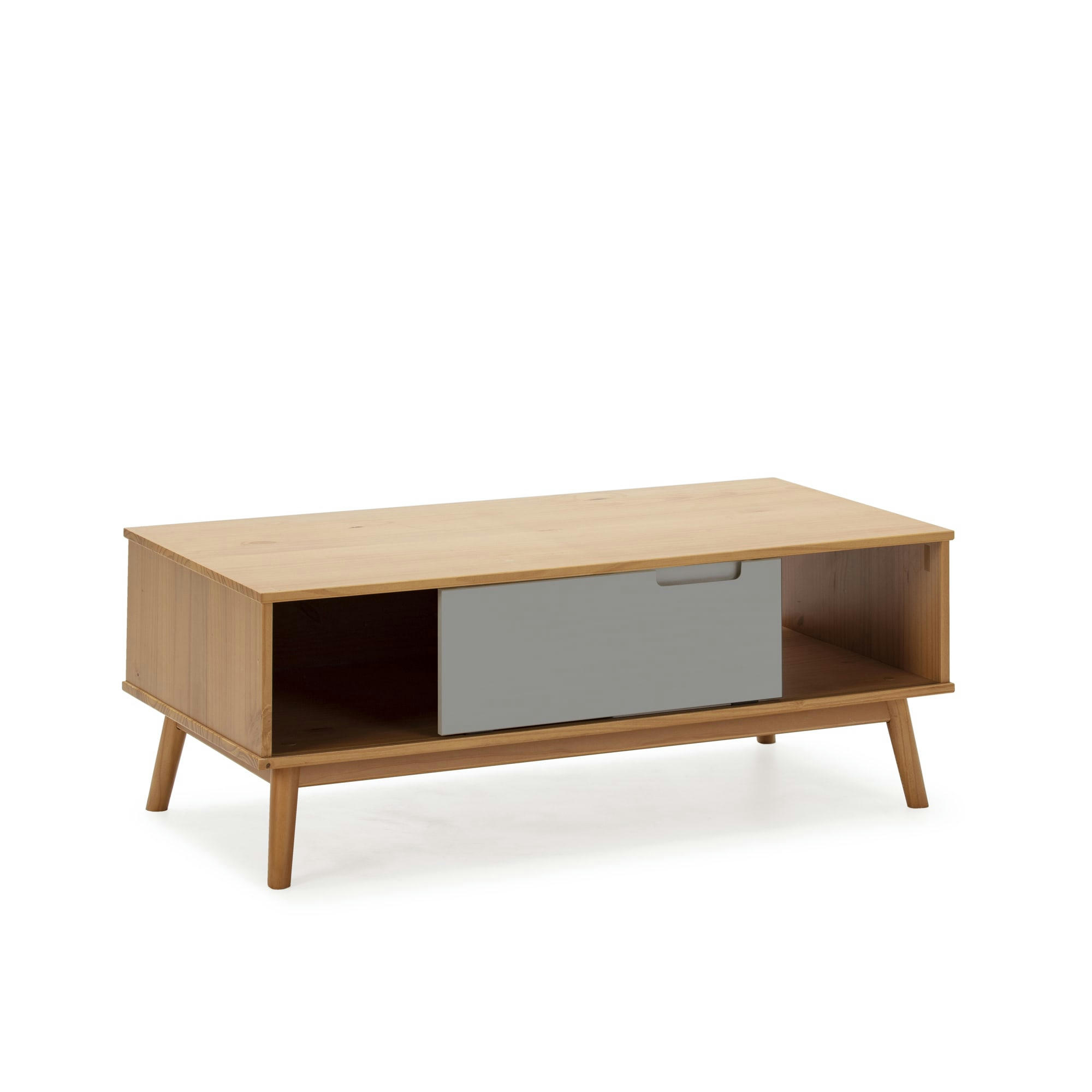BRUCE - Table basse 1 porte coulissante 1 creux, bois massif, longueur 110 cm