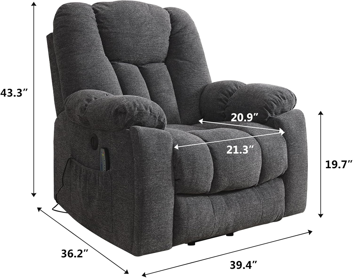 CANMOV Power Lift Recliner Chair with Massage and Heat for Elderly, Overstuffed Wide Recliners, Heavy Duty and Safety Motion Reclining Mechanism with USB Ports, 2 Concealed Cup Holders, Smoke Gray