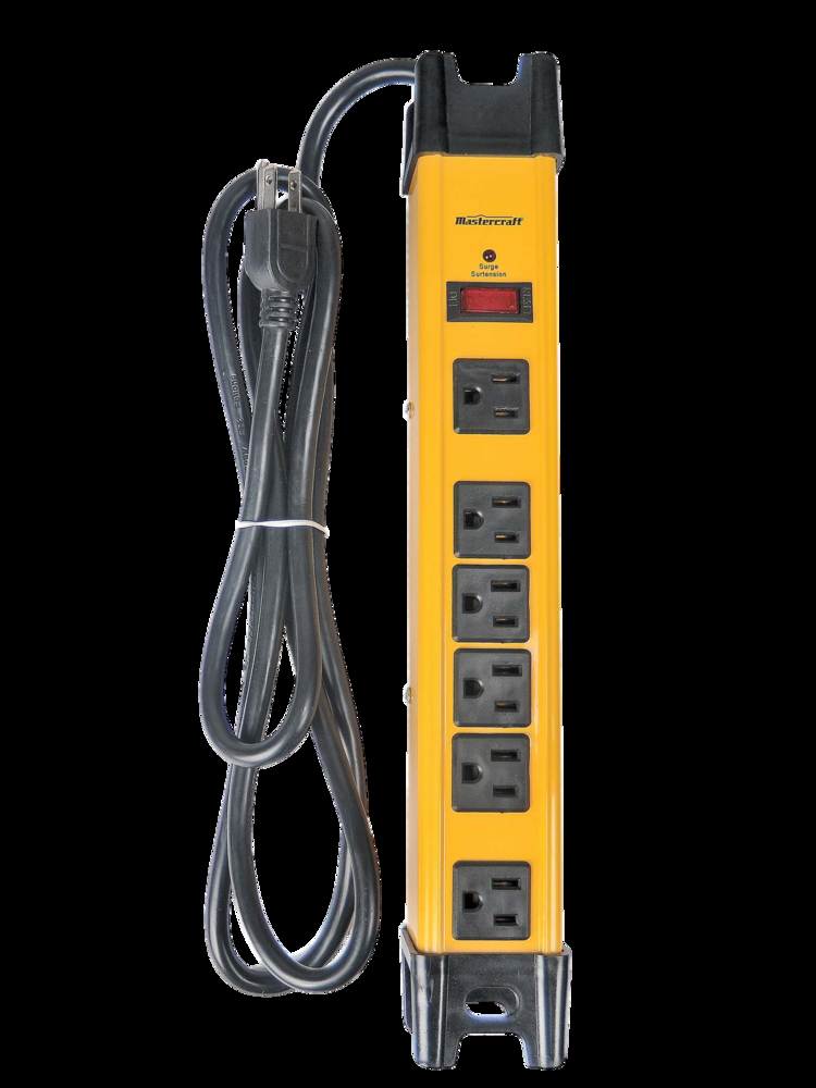 Mastercraft 6-Outlet Power Bar with 6-ft Cord, Circuit Breaker and Lighted Switch, Yellow/Black