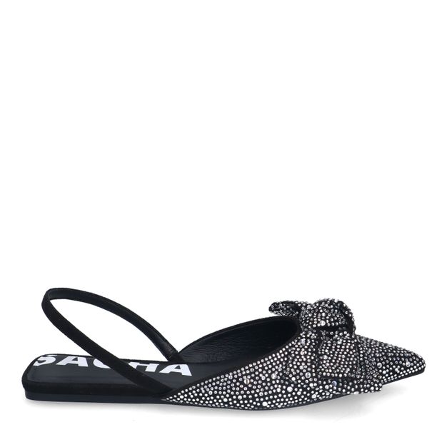 Zwarte strass slingbacks met strik