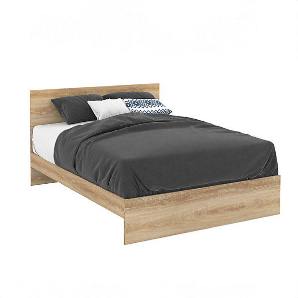 Lit double OMAHA avec tête de lit et sommier 140 x 190 cm façon hêtre
