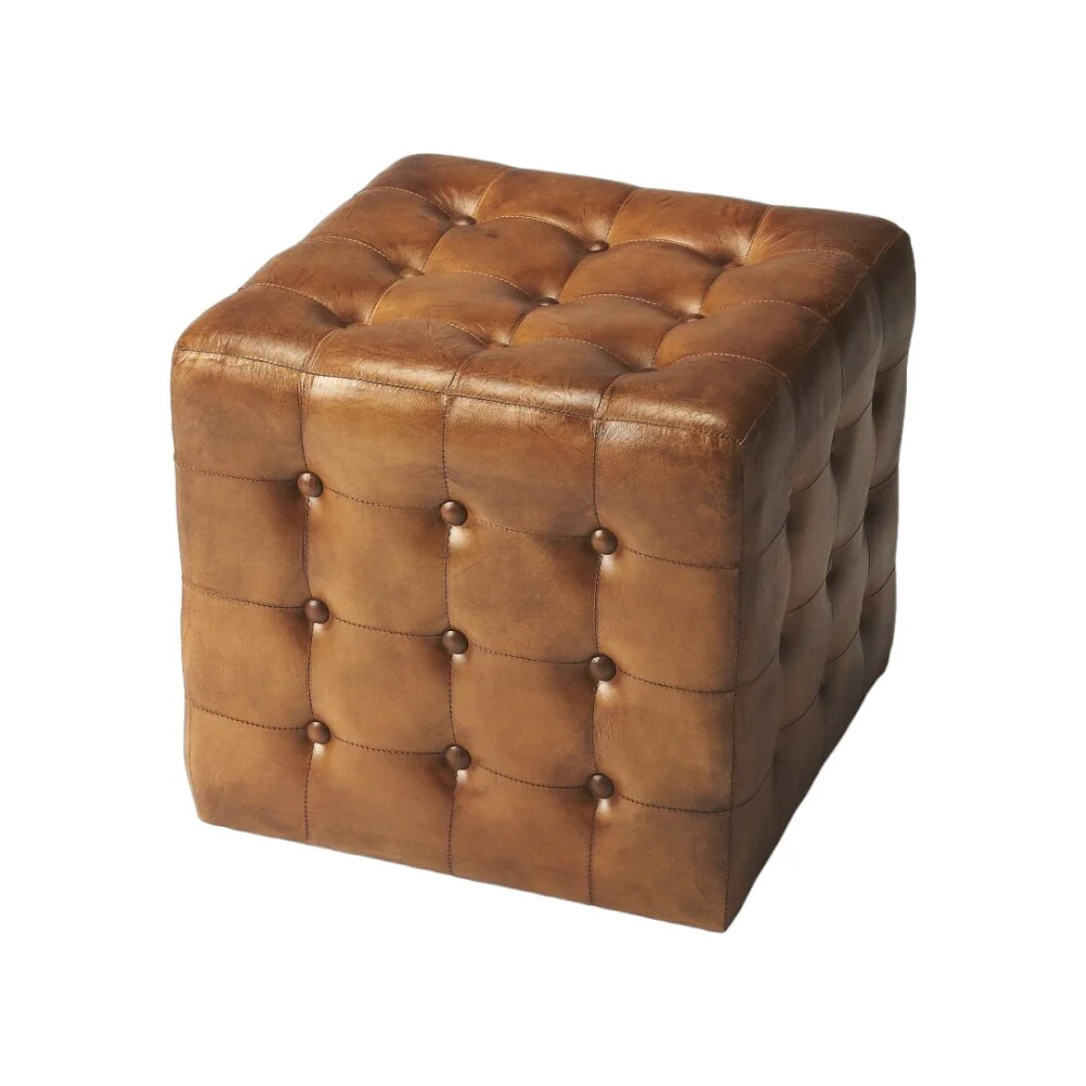 Stately Brown Leather Tufted Ottoman