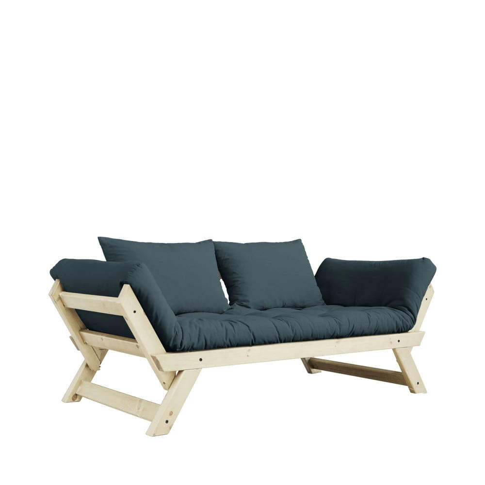 BEBOP - Canapé en bois naturel et tissu bleu pétrole 2 places