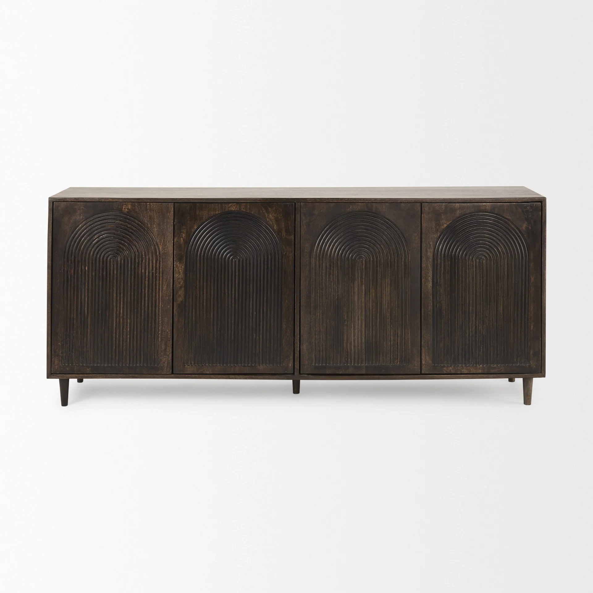 Tucker Dark Brown Mid-Century Modern Rainbow 4 Door Sideboard - 71.8L x 15.0W x 30.0H