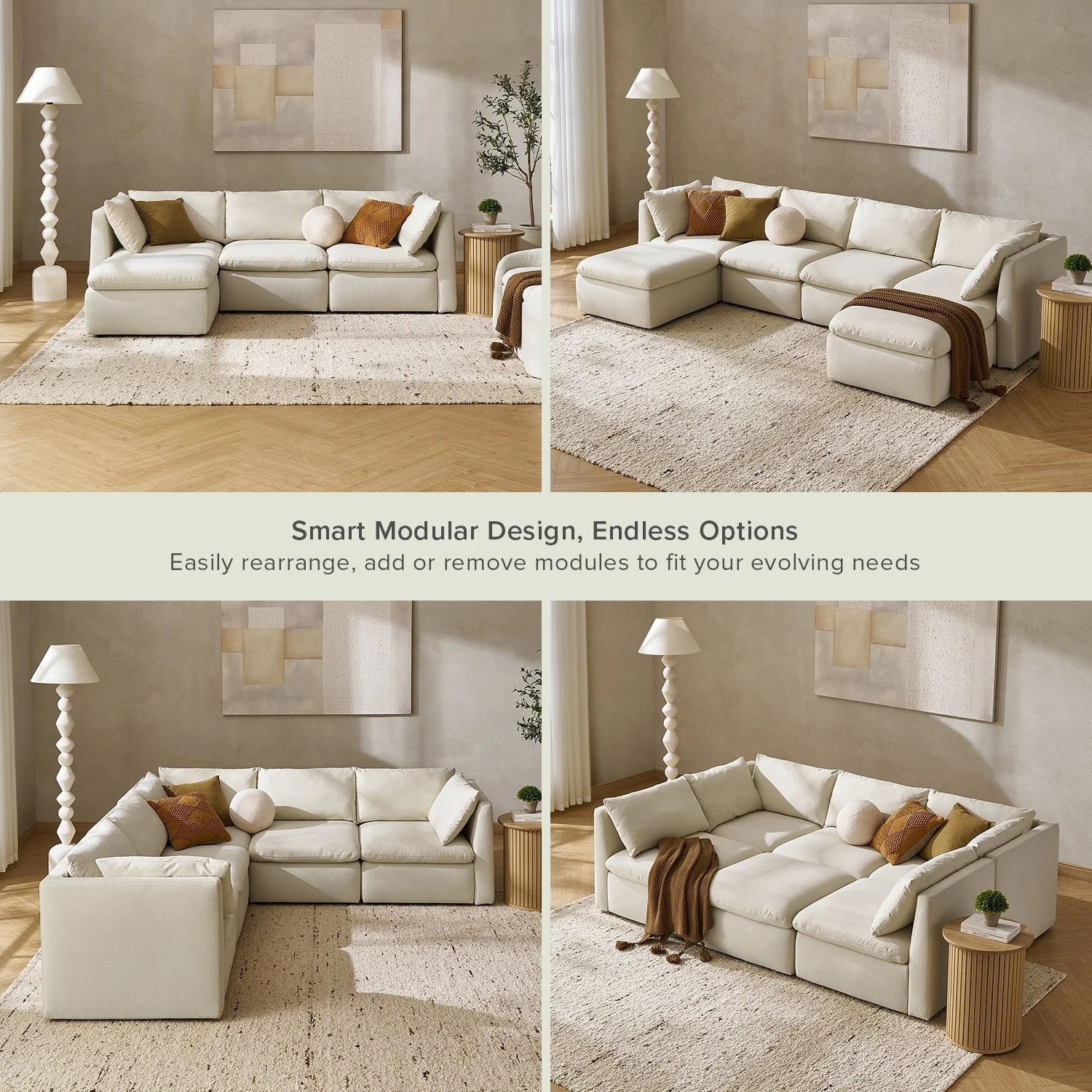 Mopio Macy Modular Sectional Sofa, Modern Cloud Off White