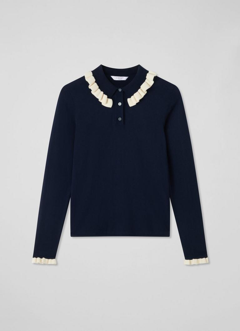 Tate Navy Frill Collar Cotton Sweater