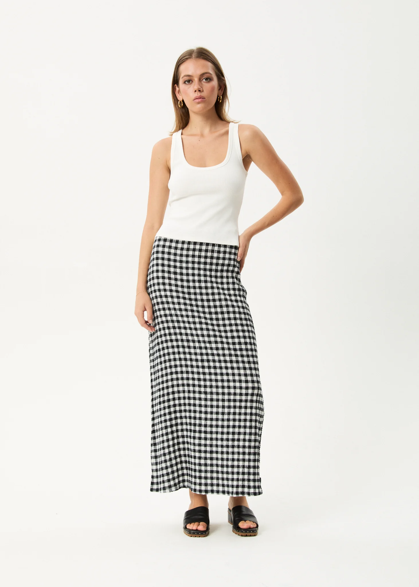 AFENDS Womens Rowan - Seersucker Maxi Skirt - Black / White