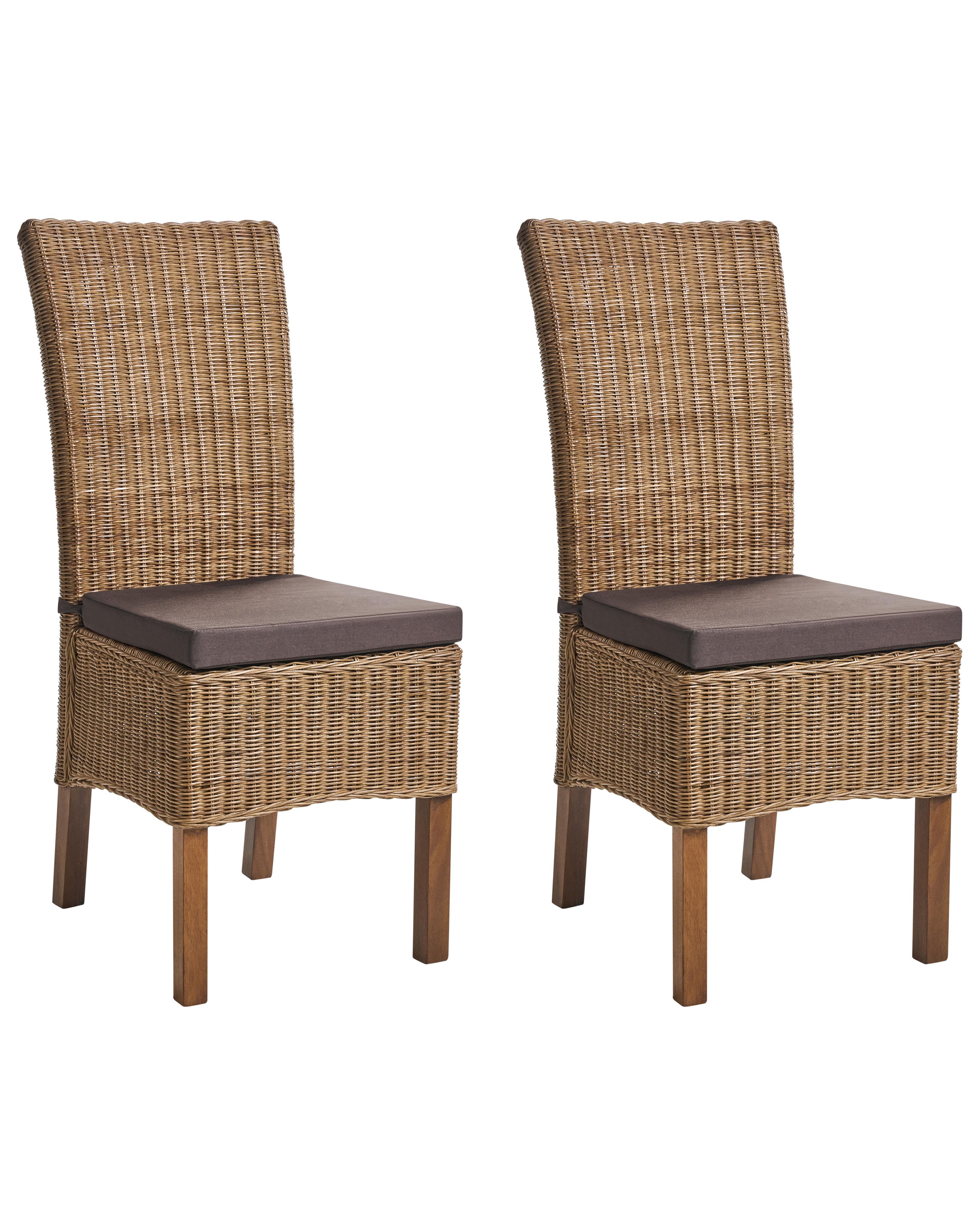 Set of 2 Dining Chairs ANDES Rattan Brown
