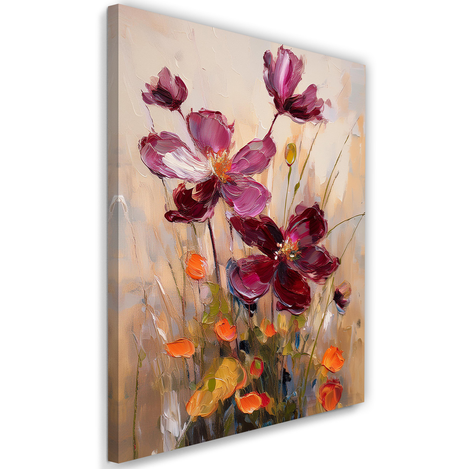 Feeby Obraz na płótnie, Kwiaty Łąka Natura Burgundowy 40x60
