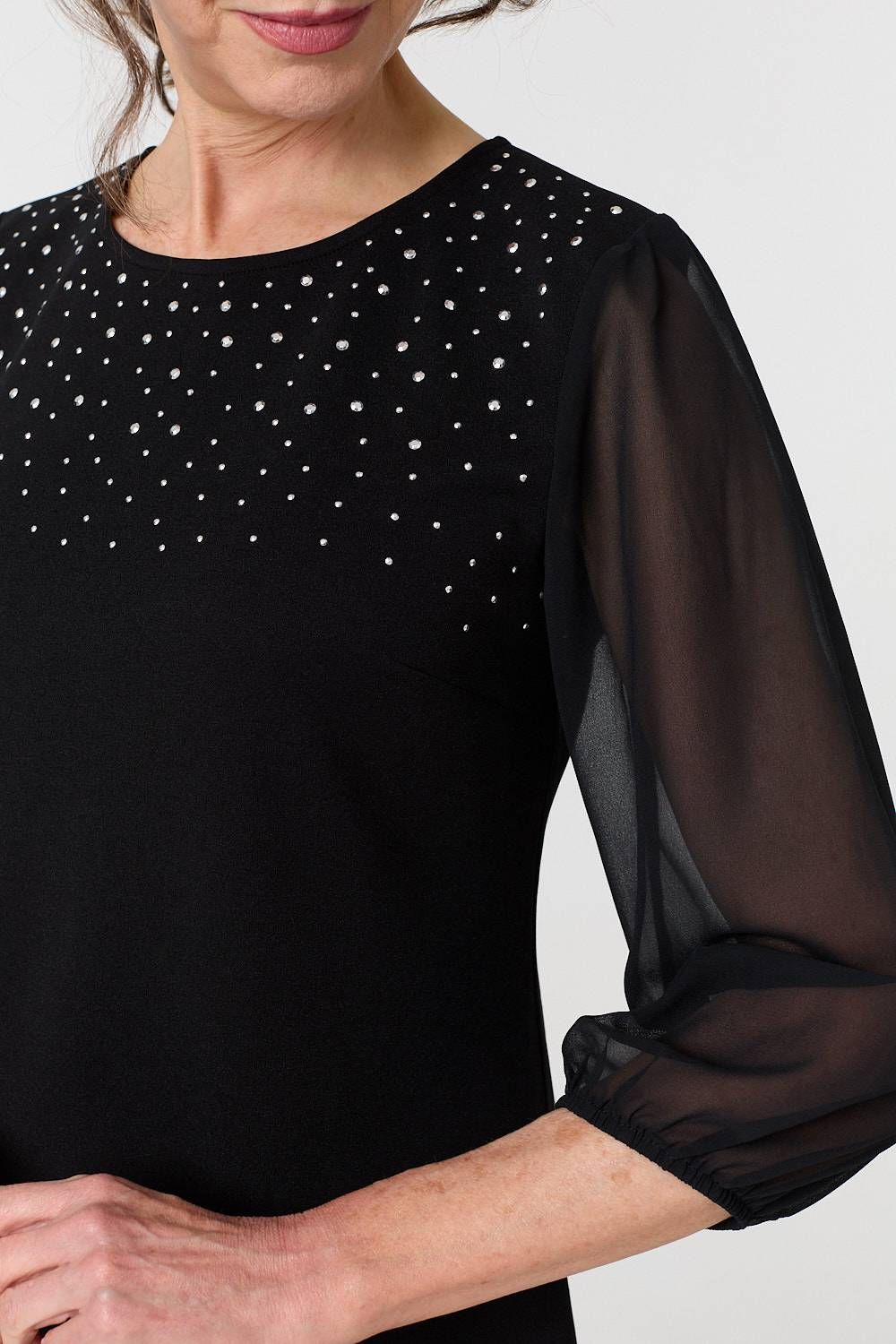 Izabel London Sparkly Mesh Knit 3/4 Sleeve Short Dress