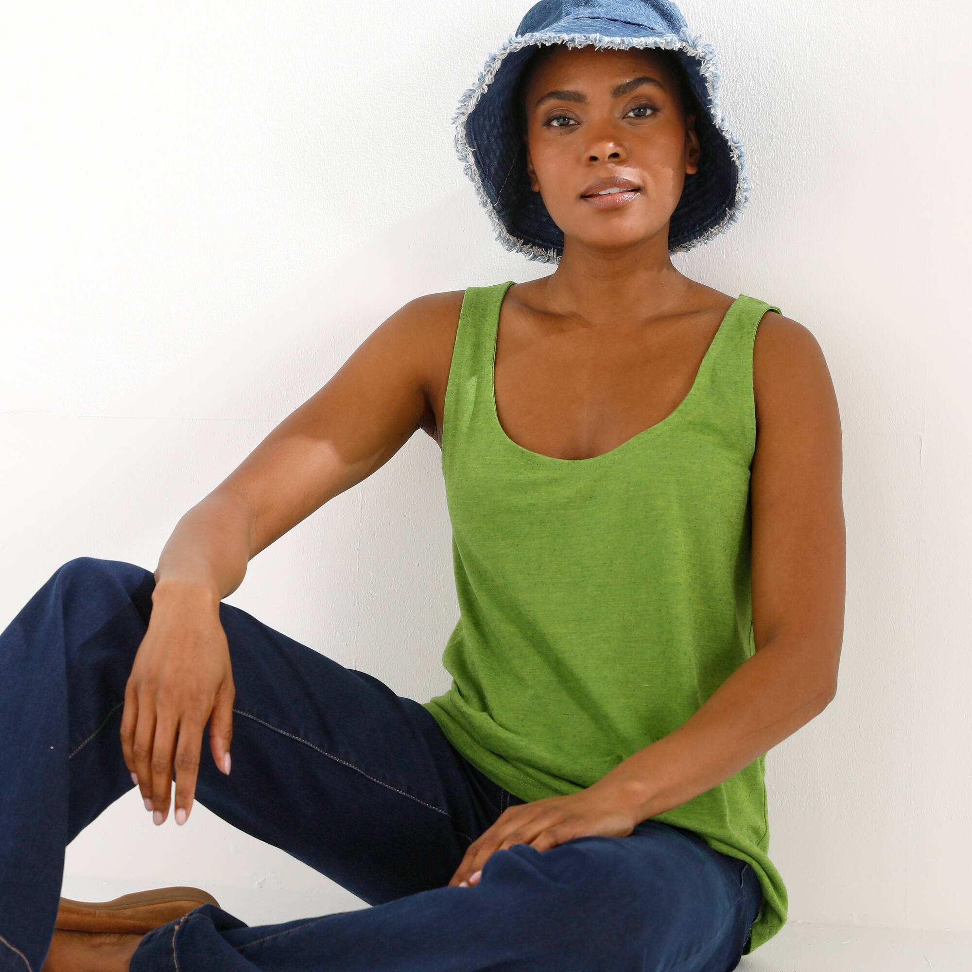 Débardeur col rond en lin mélangé
