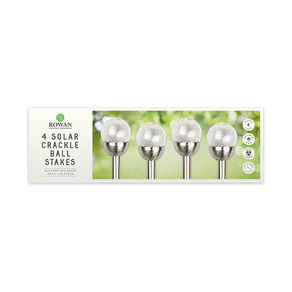 Rowan Solar Crackle Ball Stakes 4 Pack