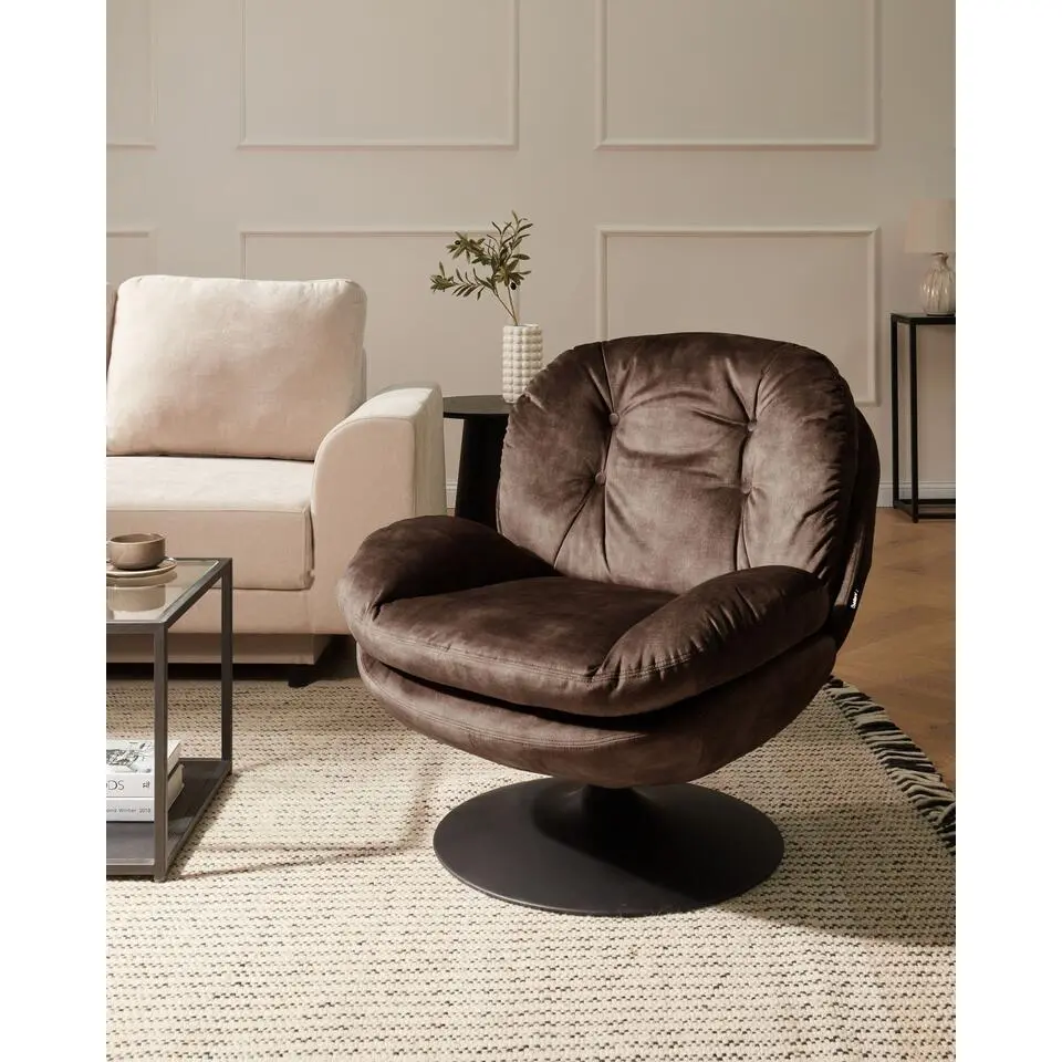 NOLVIK - Draaifauteuil - Donkerbruin - Fluweel