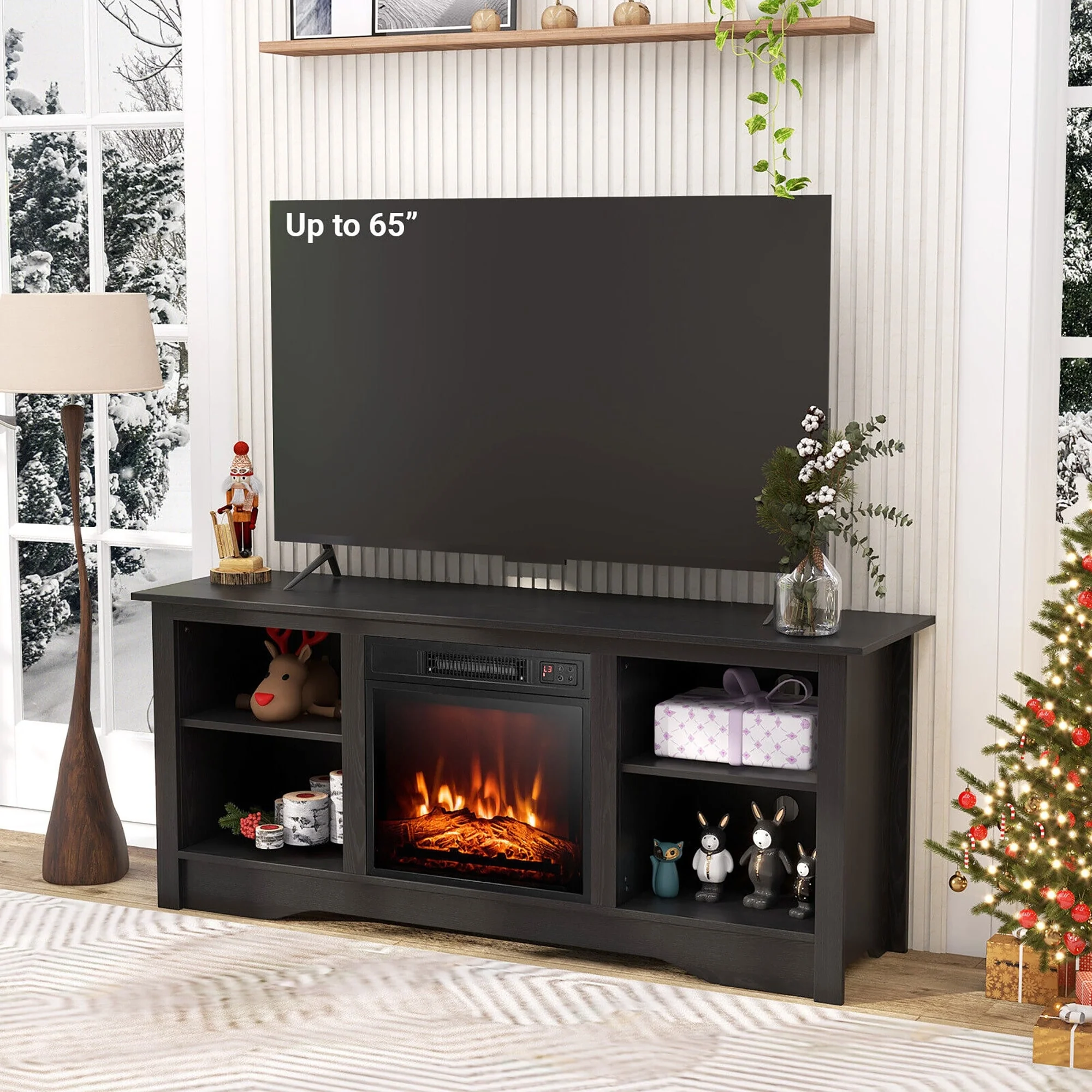 Gymax 58'' TV Stand with 18'' Electric Fireplace Heater 3-Adjustable